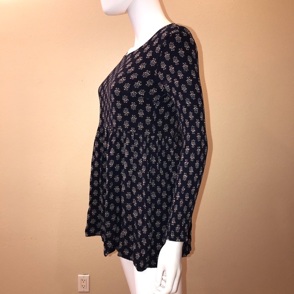 Forever 21 Boho Peasant Top Size Small Blue Tan Criss Cross Back Swing Tee - Picture 11 of 13